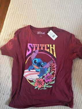 Juniors Disney Stitch Graphic Tee - Maroon